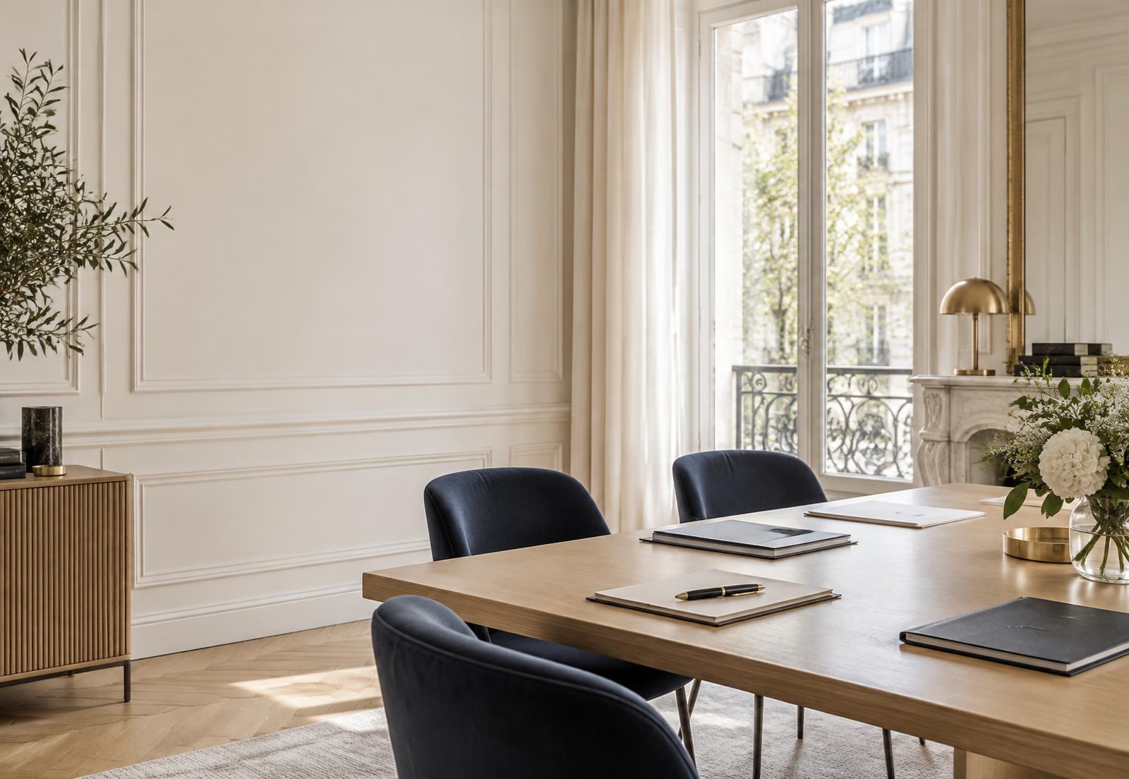 Salle de rendez-vous lumineuse du cabinet